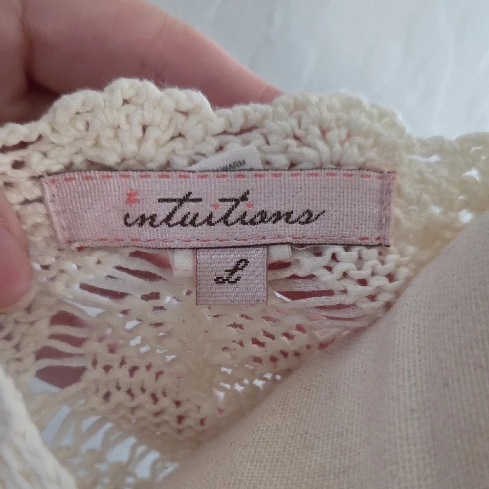 intuitions Cream Knit Wrapped Front V-neck Cardigan Size Large - Picture 3 of 8